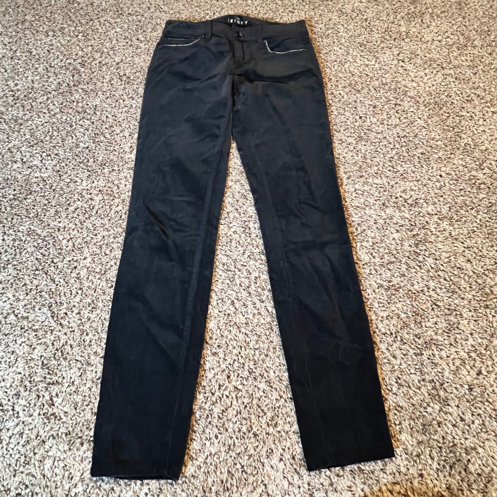 White House Black Market The‎ Skinny Black Velvet Pants Metallic Trim Size 2